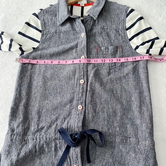Anthropologie Postal Code Chambray and Stripe Sleeve Button Down Tunic Top - Picture 5 of 11
